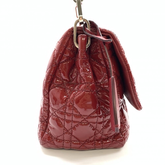 Dior New Rock Cannage Handbag Chain Shoulder Enamel Red - Picture 3 of 9